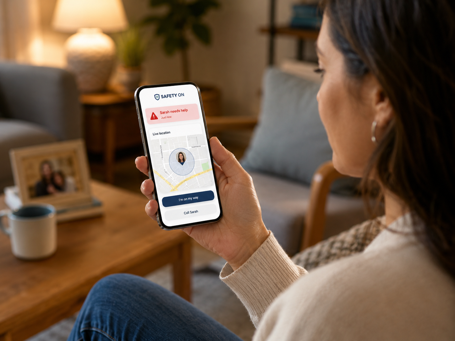 Guardian primește o alertă Safety On cu locație live pe un telefon